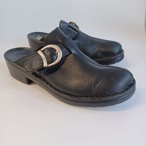 Josef Siebel Shoes European Comfort Black Leather Slip On Mule Clog Womens 8